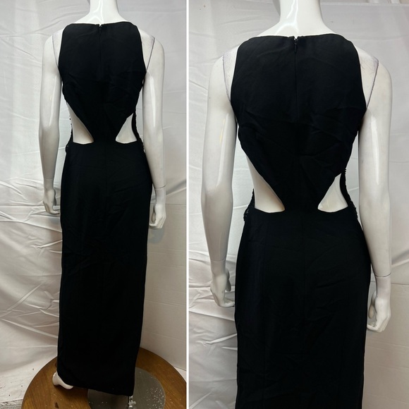Precious Formals 10 Vintage Y2K Black Beaded Sequins Lace Cut Out Long Dress - Picture 3 of 5
